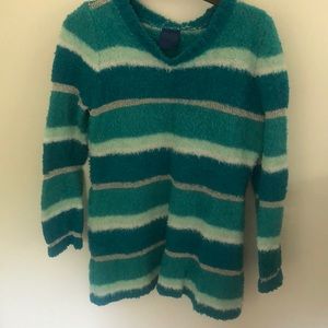 Furry blue and white sweater